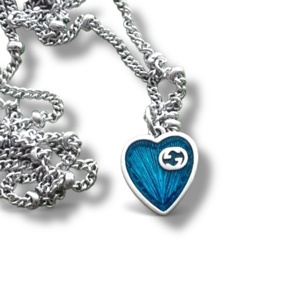 💕VINTAGE GUCCI 2-Piece Interlocking Gs & Bright Blue Heart Silver-Tone Hardware - Picture 4 of 13